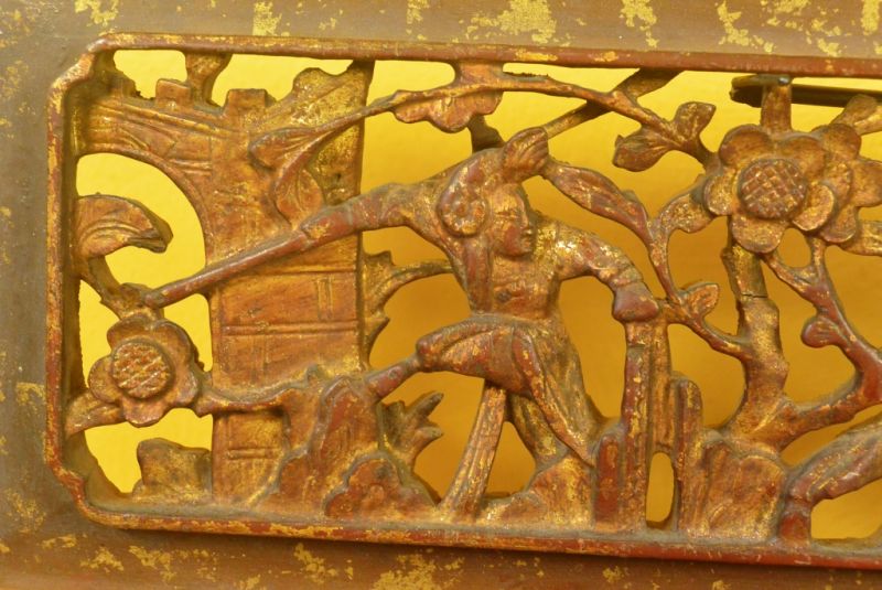 Chinesische Schnitzereien Qing-Dynastie Braun und Gold 13 3