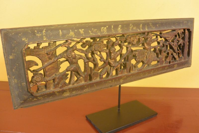 Chinesische Schnitzereien Qing-Dynastie Braun und Gold 13 5