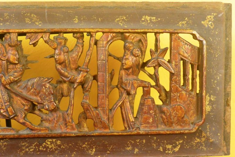 Chinesische Schnitzereien Qing-Dynastie Braun und Gold 3 4