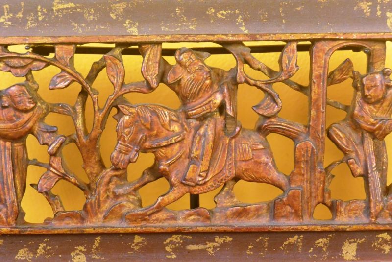 Chinesische Schnitzereien Qing-Dynastie Braun und Gold 4 2