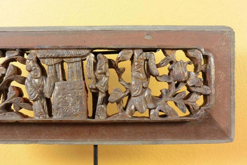 Chinesische Schnitzereien Qing-Dynastie Braun und Gold 5 3