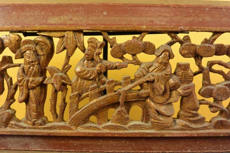 Chinesische Schnitzereien Qing-Dynastie Braun und Gold 5 3
