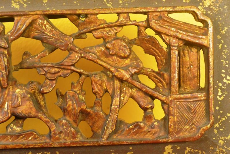 Chinesische Schnitzereien Qing-Dynastie Braun und Gold 7 4