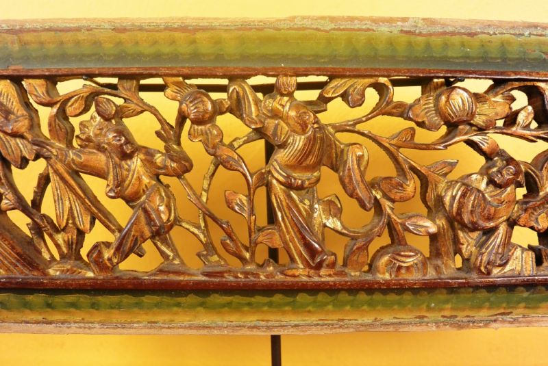 Chinesische Schnitzereien Qing-Dynastie Grün und Gold 1 2