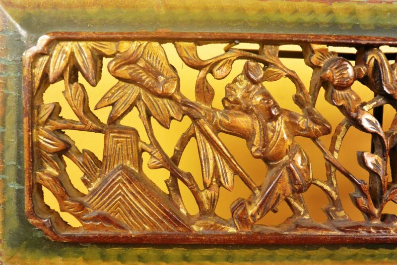Chinesische Schnitzereien Qing-Dynastie Grün und Gold 1 3