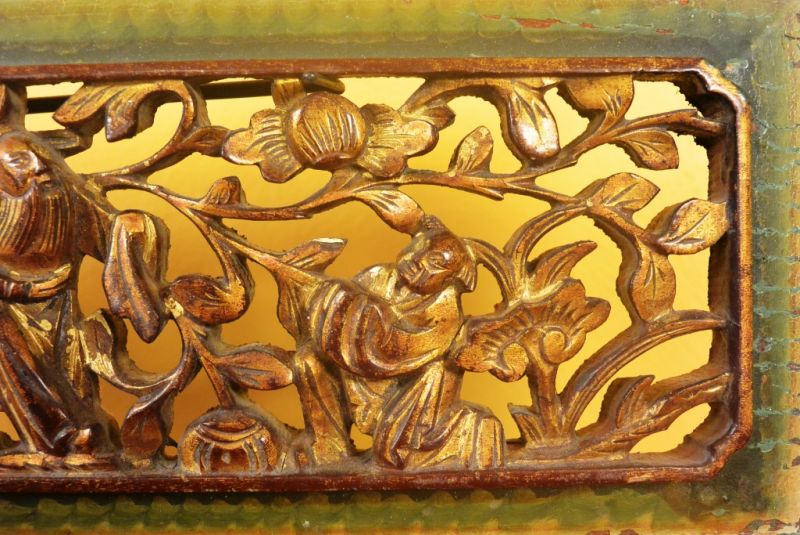 Chinesische Schnitzereien Qing-Dynastie Grün und Gold 1 4