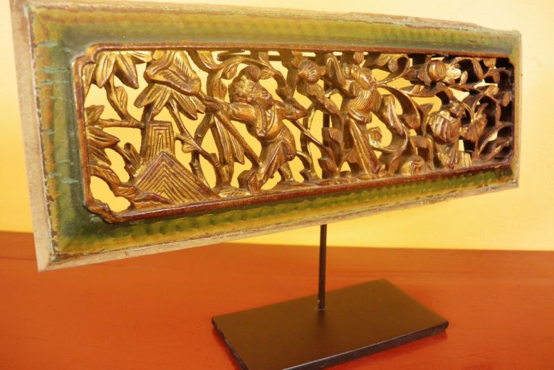 Chinesische Schnitzereien Qing-Dynastie Grün und Gold 1 5