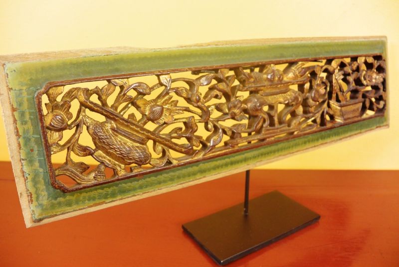 Chinesische Schnitzereien Qing-Dynastie Grün und Gold 10 5