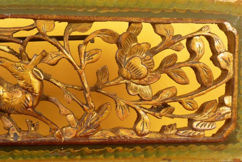 Chinesische Schnitzereien Qing-Dynastie Grün und Gold 2 3