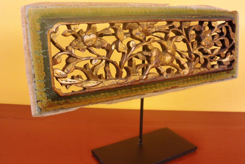 Chinesische Schnitzereien Qing-Dynastie Grün und Gold 2 5
