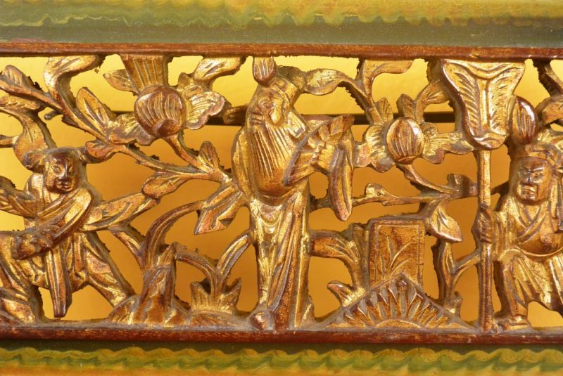 Chinesische Schnitzereien Qing-Dynastie Grün und Gold 4 2