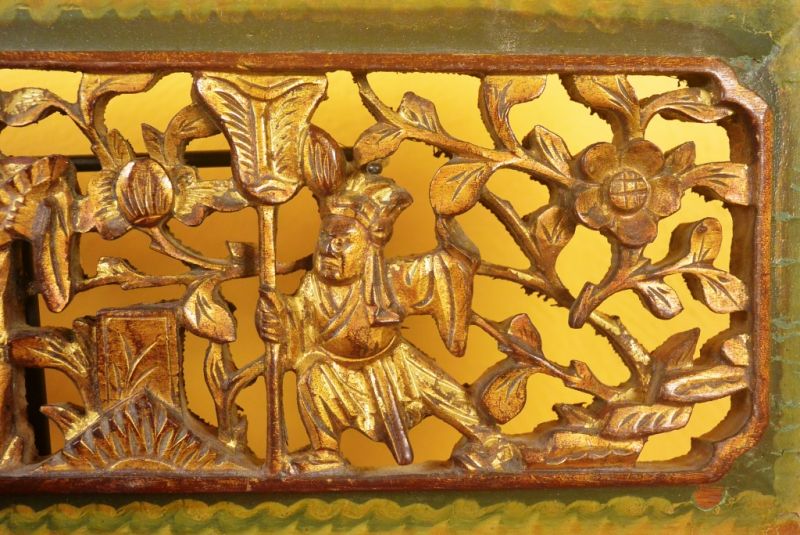 Chinesische Schnitzereien Qing-Dynastie Grün und Gold 4 3