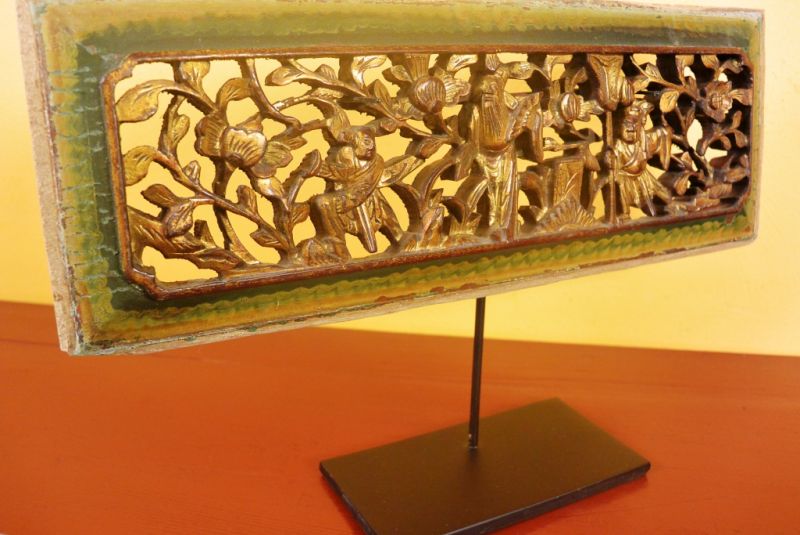 Chinesische Schnitzereien Qing-Dynastie Grün und Gold 4 5