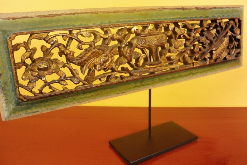 Chinesische Schnitzereien Qing-Dynastie Grün und Gold 8 5