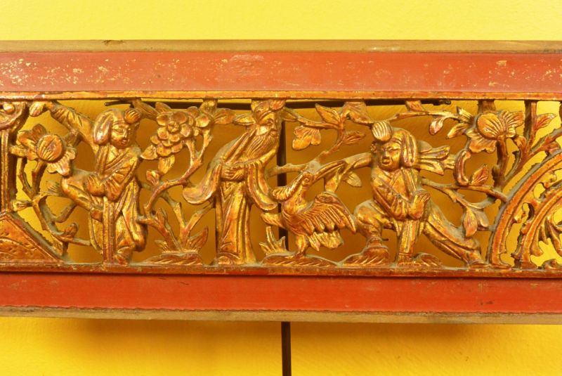 Chinesische Schnitzereien Qing-Dynastie Rot und Gold 1 2