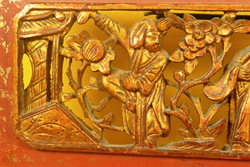 Chinesische Schnitzereien Qing-Dynastie Rot und Gold 1 3
