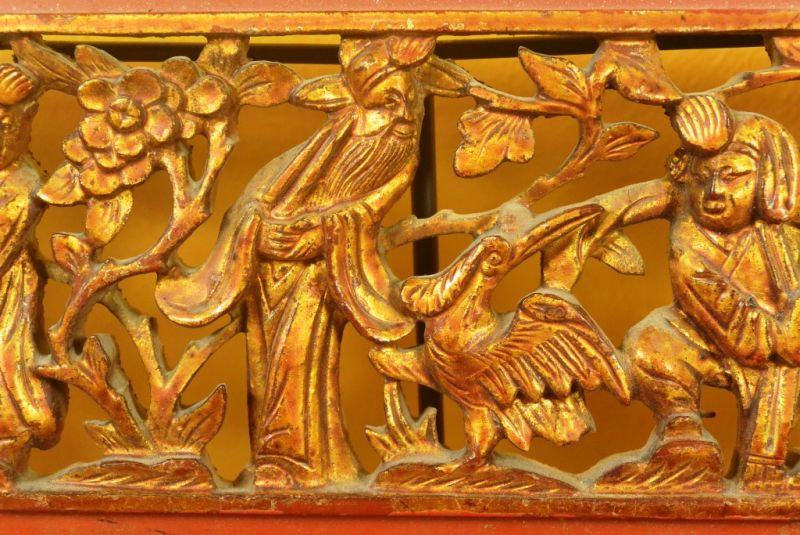 Chinesische Schnitzereien Qing-Dynastie Rot und Gold 1 4