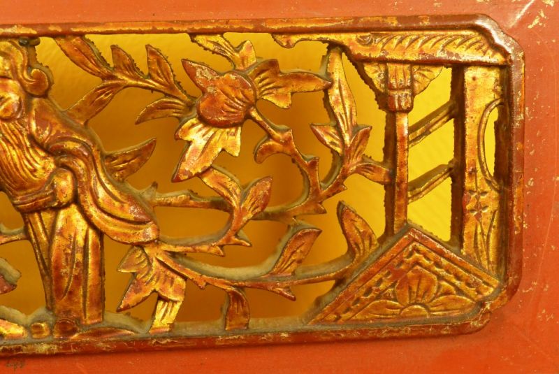 Chinesische Schnitzereien Qing-Dynastie Rot und Gold 11 3