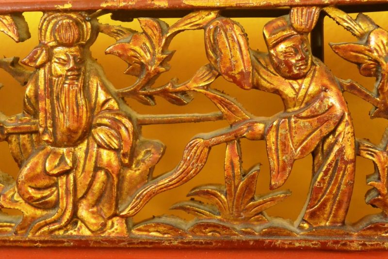 Chinesische Schnitzereien Qing-Dynastie Rot und Gold 11 4