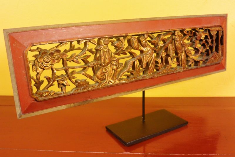 Chinesische Schnitzereien Qing-Dynastie Rot und Gold 11 5
