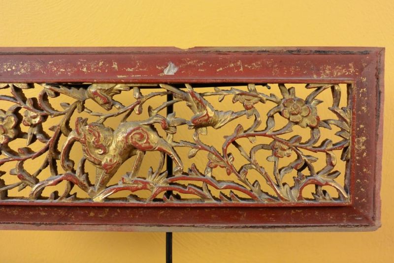 Chinesische Schnitzereien Qing-Dynastie Rot und Gold 2 3