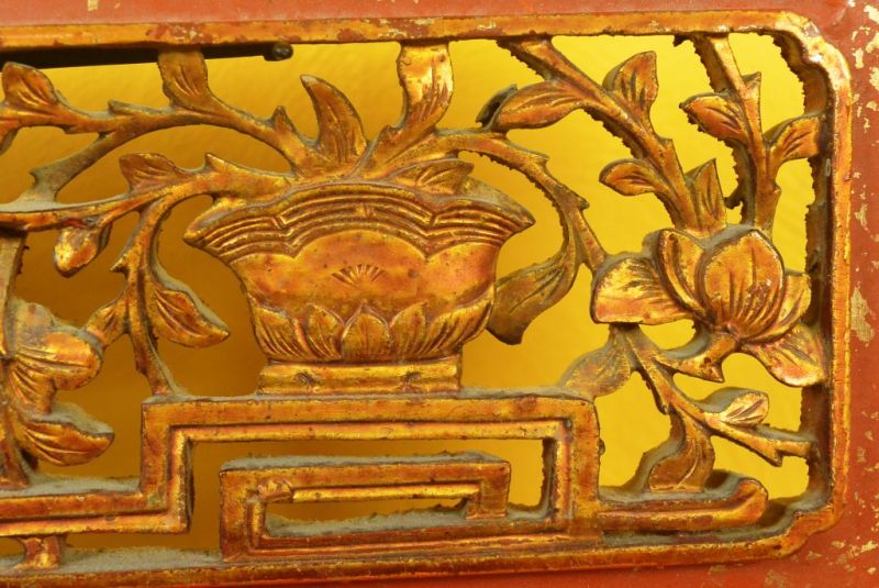 Chinesische Schnitzereien Qing-Dynastie Rot und Gold 2 4