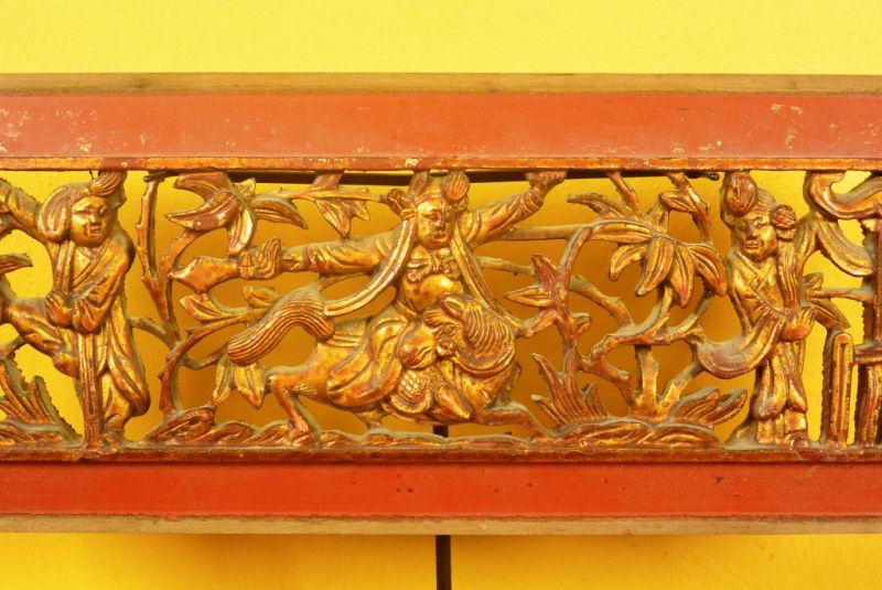 Chinesische Schnitzereien Qing-Dynastie Rot und Gold 3 2