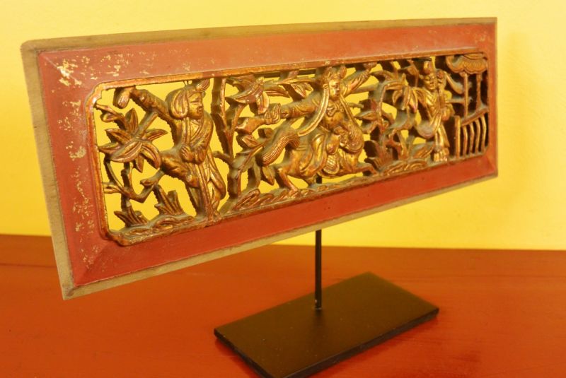 Chinesische Schnitzereien Qing-Dynastie Rot und Gold 3 5