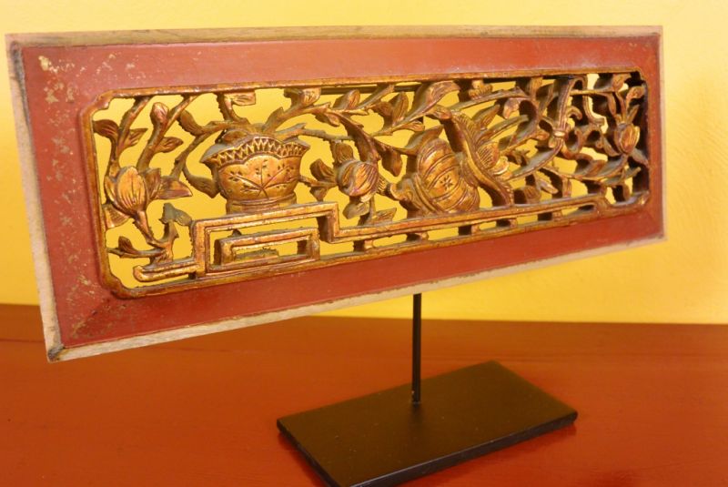Chinesische Schnitzereien Qing-Dynastie Rot und Gold 4 5