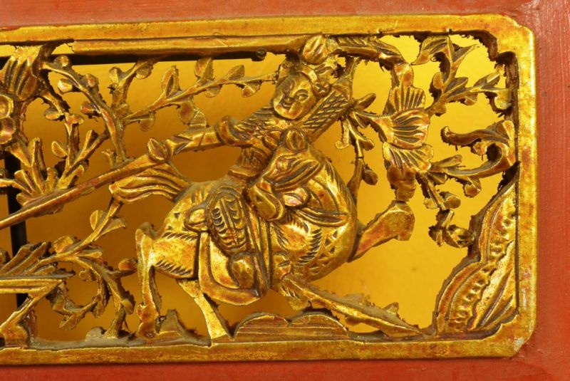 Chinesische Schnitzereien Qing-Dynastie Rot und Gold 5 3