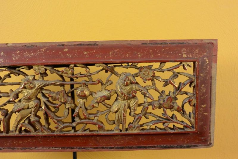 Chinesische Schnitzereien Qing-Dynastie Rot und Gold 6 3