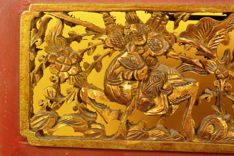 Chinesische Schnitzereien Qing-Dynastie Rot und Gold 6 2