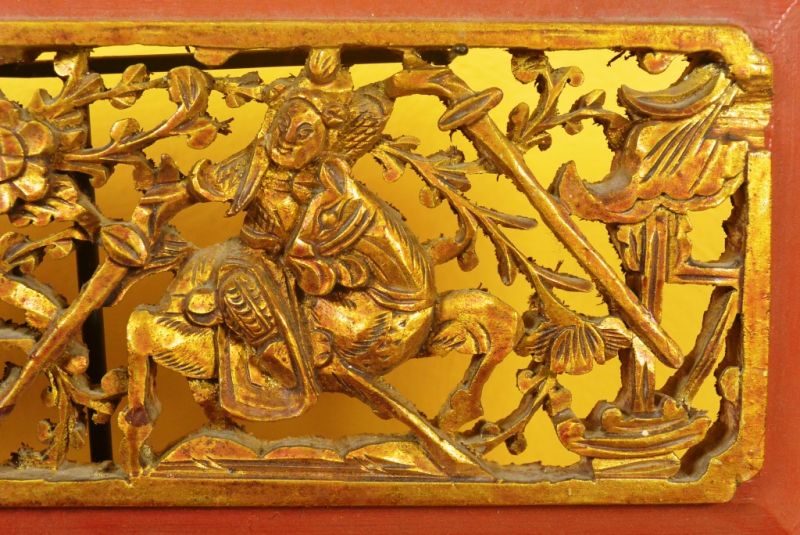 Chinesische Schnitzereien Qing-Dynastie Rot und Gold 6 3