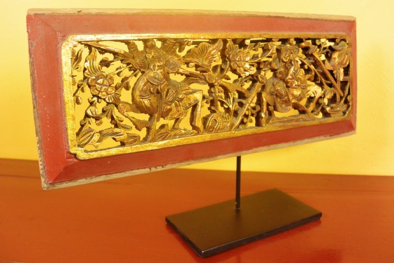 Chinesische Schnitzereien Qing-Dynastie Rot und Gold 6 5