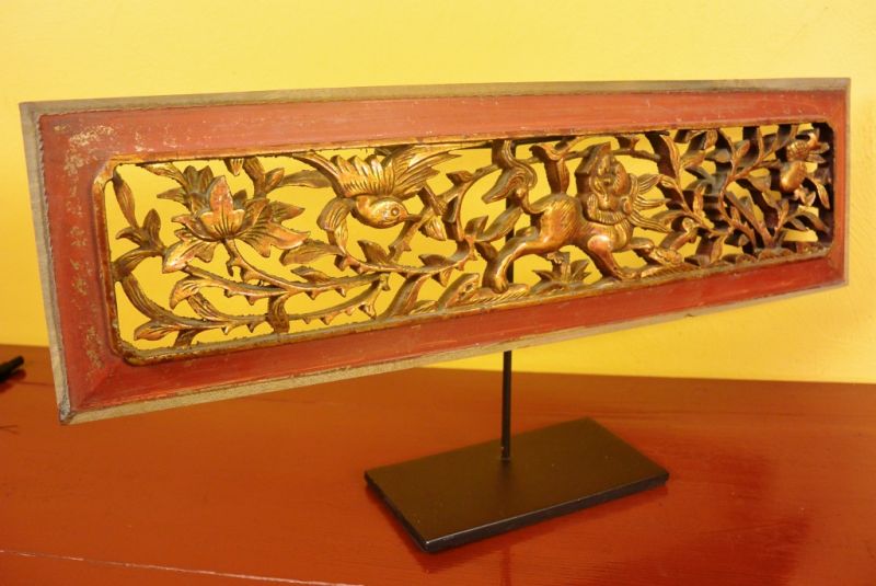 Chinesische Schnitzereien Qing-Dynastie Rot und Gold 7 5