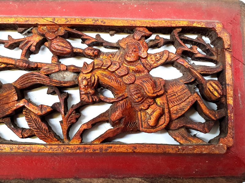 Chinesische Schnitzereien Qing-Dynastie Rot und Gold - Die beiden Fahrer 3 3