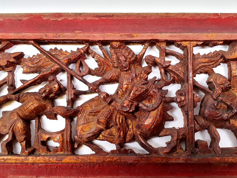 Chinesische Schnitzereien Qing-Dynastie Rot und Gold - Reiter 2 2