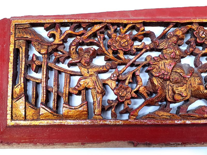 Chinesische Schnitzereien Qing-Dynastie Rot und Gold - Reiter 2