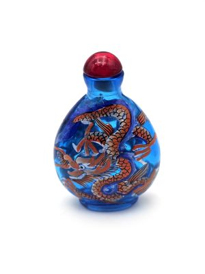Chinesische Schnupftabakflasche (Alter 20 Jahre) - Geblasenes Glas - Drache - Blau Chinesische Schnupftabakflasche (Alter 20 Jahre) - Geblasenes Glas - Drache - Blau