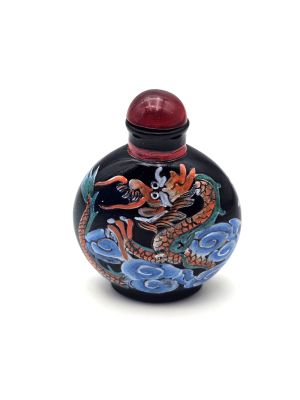 Chinesische Schnupftabakflasche (Alter 20 Jahre) - Geblasenes Glas - Drache - Schwarz Chinesische Schnupftabakflasche (Alter 20 Jahre) - Geblasenes Glas - Drache - Schwarz