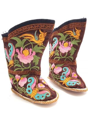 Chinesische Stickerei - Miao Babyschuhe - Stiefelette - Braun, mehrfarbig