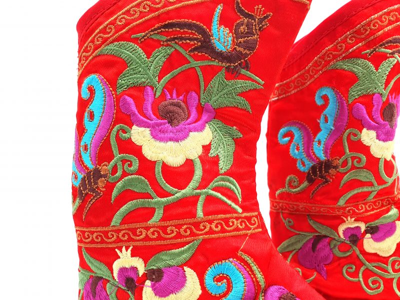 Chinesische Stickerei - Miao Babyschuhe - Stiefelette - Rot 2