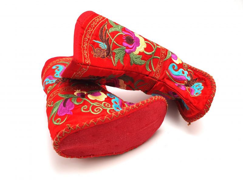 Chinesische Stickerei - Miao Babyschuhe - Stiefelette - Rot 3