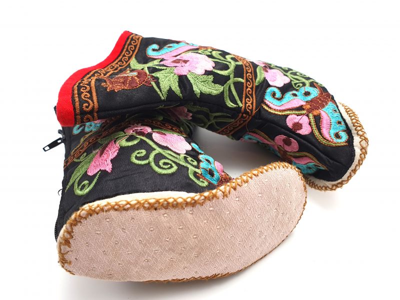 Chinesische Stickerei - Miao Babyschuhe - Stiefelette - Schwarz, mehrfarbig 5
