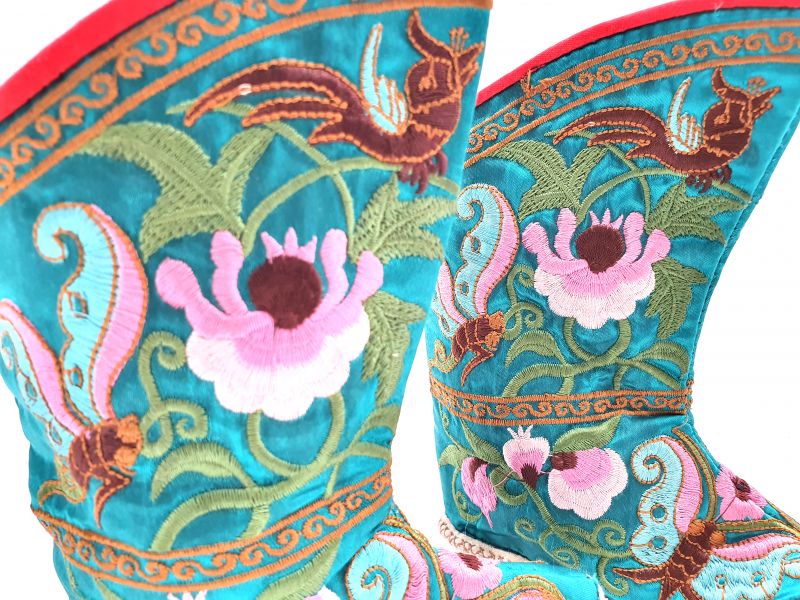 Chinesische Stickerei - Miao Babyschuhe - Stiefelette - Türkis 2