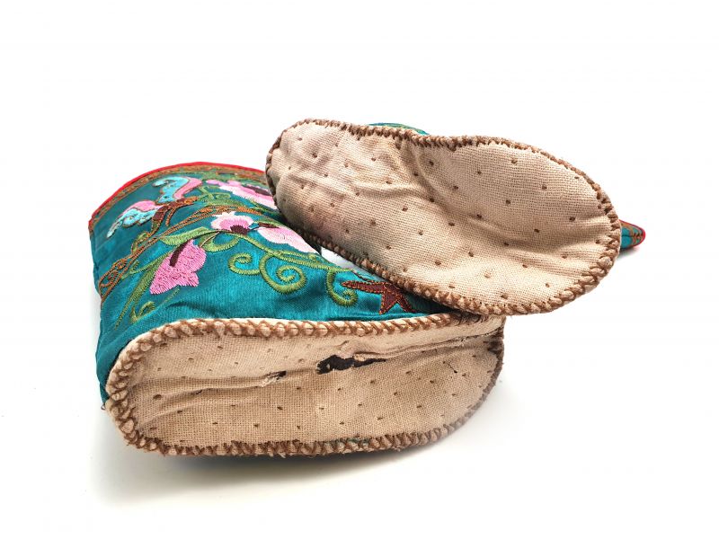 Chinesische Stickerei - Miao Babyschuhe - Stiefelette - Türkis 3