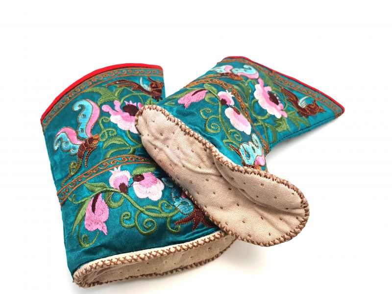 Chinesische Stickerei - Miao Babyschuhe - Stiefelette - Türkis 4