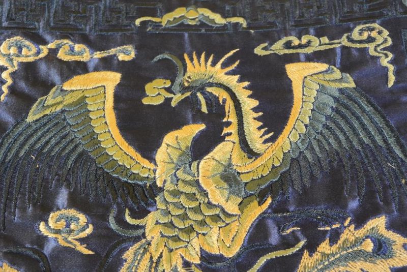 Chinesische Stickerei - Quadratischer Vorfahre - Emblem - Blau - Phönix 3