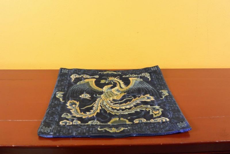 Chinesische Stickerei - Quadratischer Vorfahre - Emblem - Blau - Phönix 5