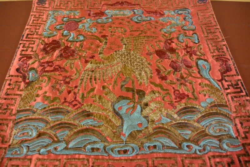 Chinesische Stickerei - Quadratischer Vorfahre - Emblem - Rot - Weißer Kranich 4